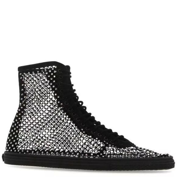 Saint Laurent Rhinestone High-top Sneakers Black Size 38 - Picture 1 of 12